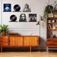 thumbnail image 5 of Set de soporte de pared para discos de vinilo KEYWING, madera teñida de nogal, 5 of 6