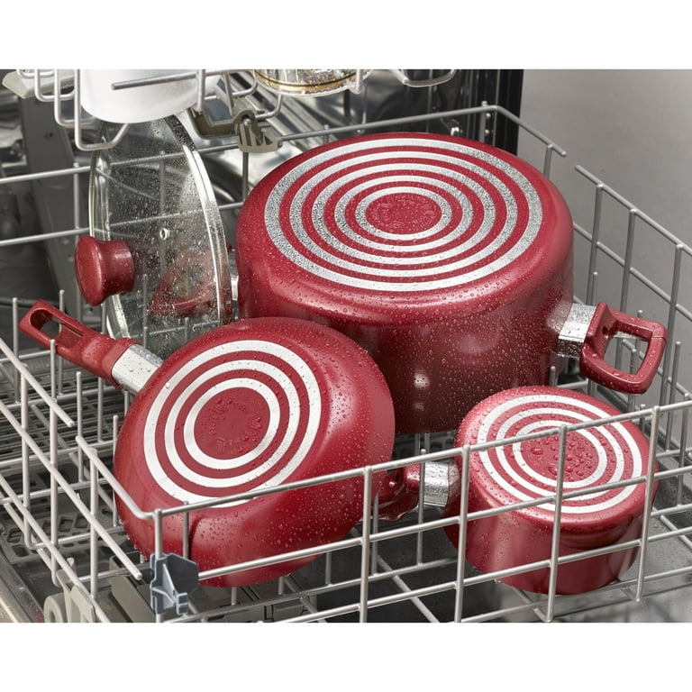 T-fal Initiatives Nonstick Cookware Set 18 Piece Oven Safe 350F Pots and  Pans, Dishwasher Safe Red