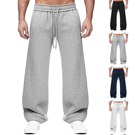 RYDCOT Men's Sweatpants Open Bottom Cotton Lounge Pants Baggy Athletic Sweat Pants with Pockets Casual Jogger Sweatpants White