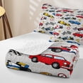 thumbnail image 4 of Homewish Race Car Bed Spread Queen For Boys And Girls,Red Blue Yellow Checkered Flag Queen Coverlet Set,3-Piece, 4 of 7