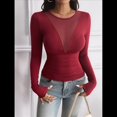 thumbnail image 4 of Camisas Ajustadas de Larga de con Cuello en V Profundo para Mujer, Moda Y2K 2025 Vino Tinto M, 4 of 10