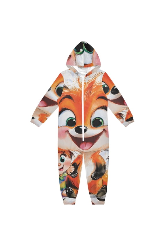 Cute People and Fox One Piece Pajamas Soft Jumpsuit Cozy Sleep and Play Romper Zipper and Pockets 4T