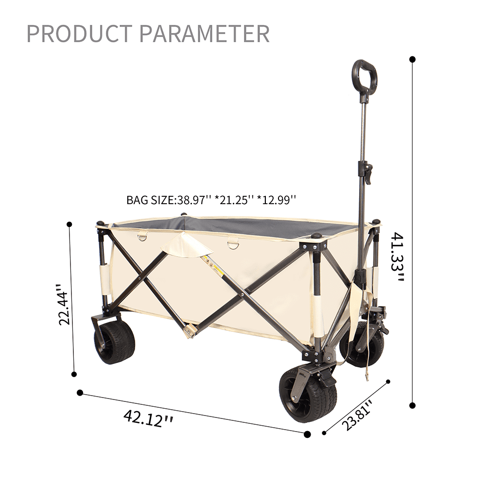 Ecarpat Folding Wagon Cart, Portable Outdoor Garden Wagon Utility Beach Wagon with Drink Holders for Shopping, Camping, Garden and Outdoor