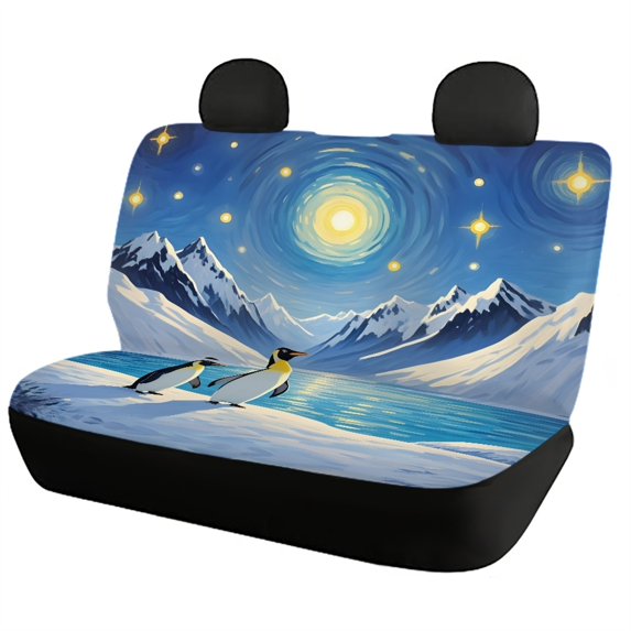 Uourmeti Penguin Starry Night Print Car Seat Covers Non-Slip Car Seat Covers Full Set Washable Interior Decor Breathable Fit for Truck Sedans