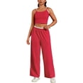 thumbnail image 2 of Conjunto de chándal para mujer ATHLECHIC, con tirantes de espagueti, top corto y pantalones rectos, XL, rojo, 2 of 5