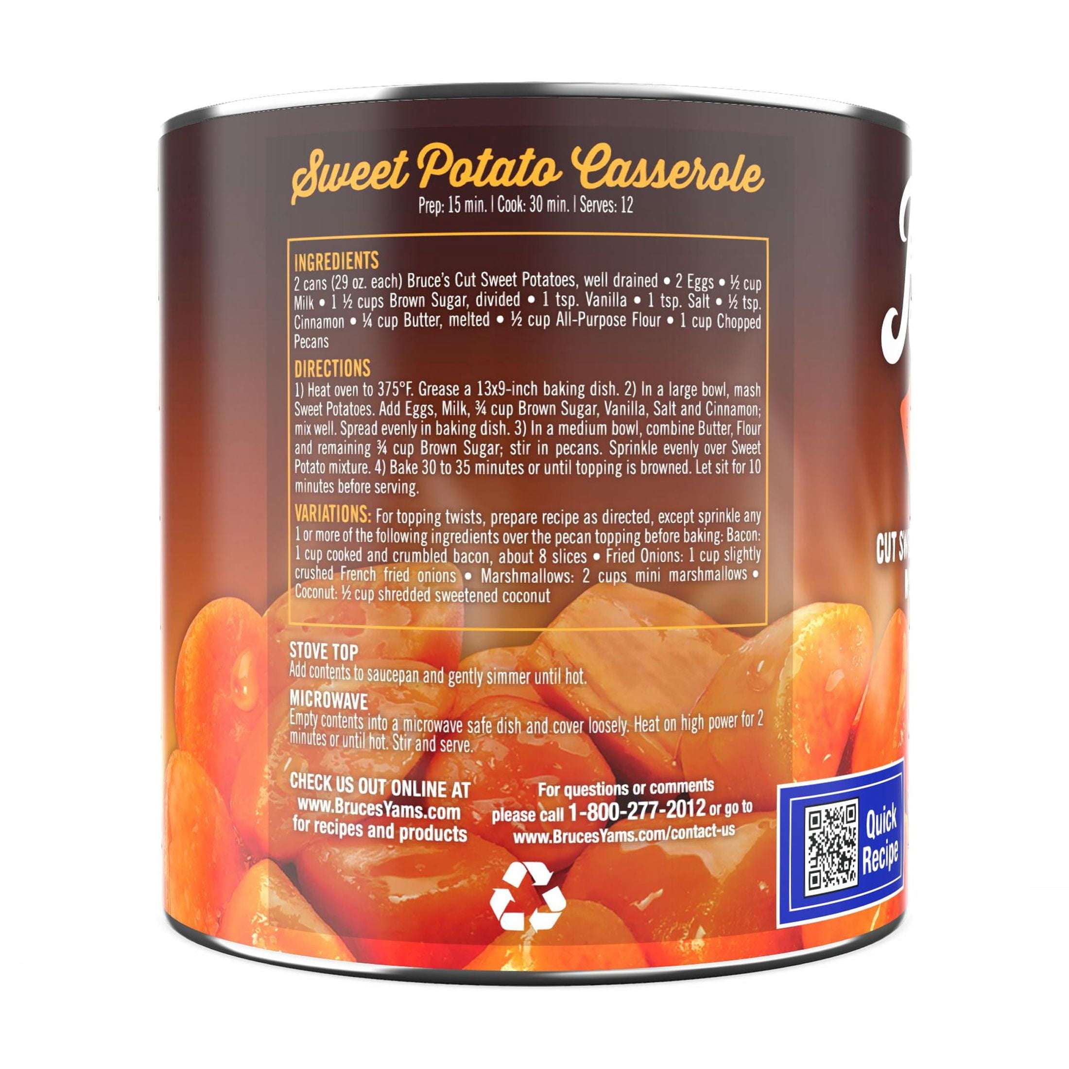 (12 pack) Bruce's Yams Cut Sweet Potatoes in Syrup, 29 oz Can, Allergen-Free