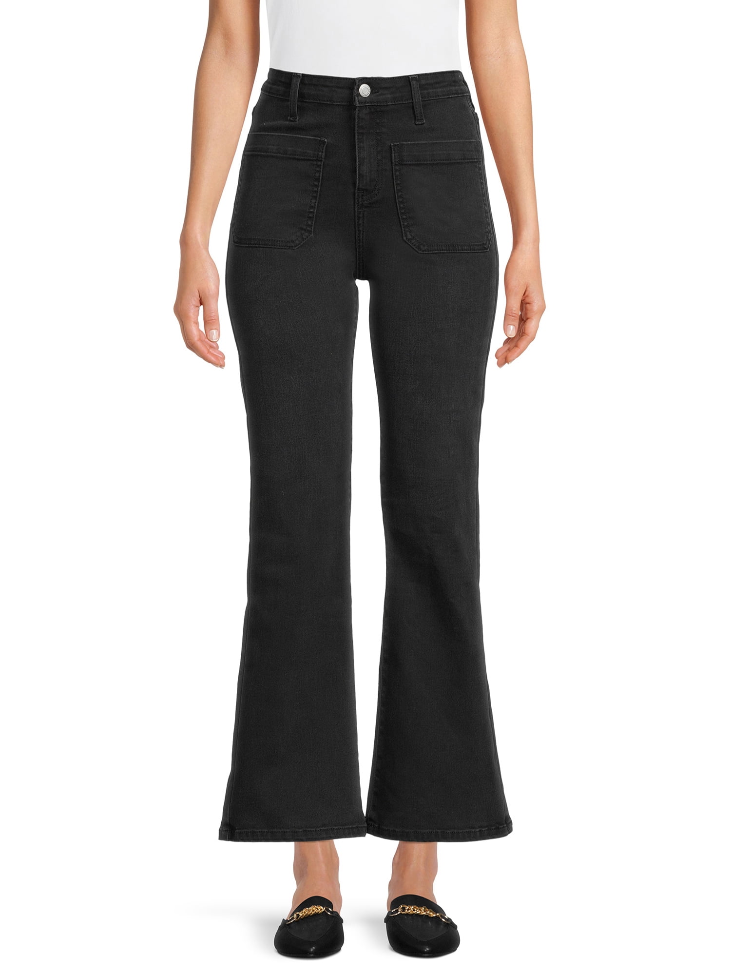 Time and Tru Women's Patch Pocket Flare Jeans