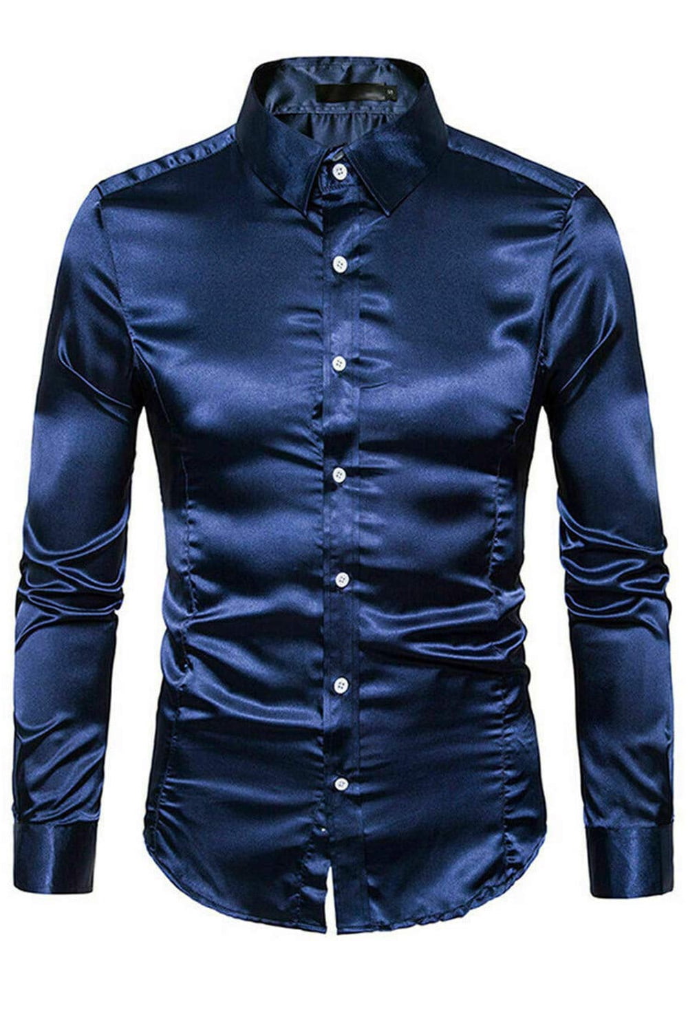 Multitrust Multitrust Men Formal Satin Silk Wedding Dress Top Slim