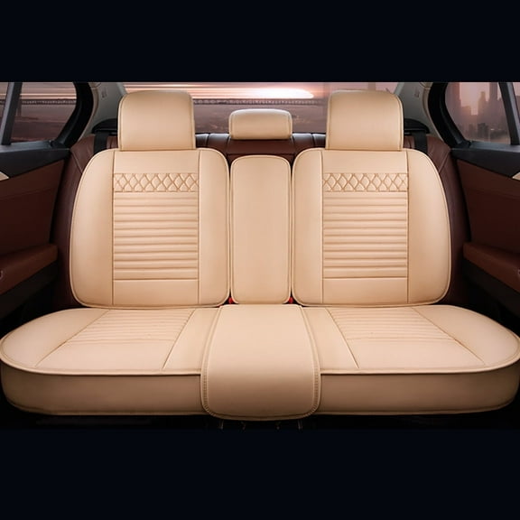 Leadwolf 1PCS Back Car Seat Protectors Universal Waterproof Premium Leather Protectors standard Beige
