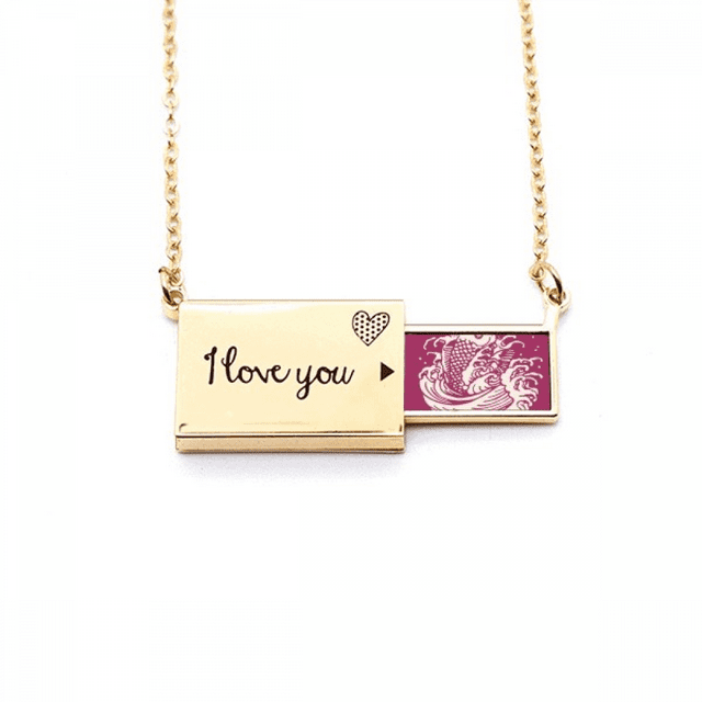 Peinture Rouge Culture Japonaise Poisson Lettre Enveloppe Collier Pendentif Bijoux