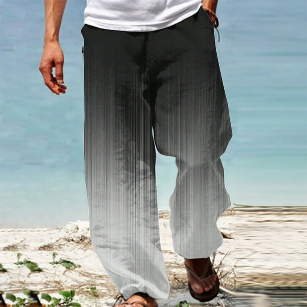 Pantalones largos de verano para hombre, informales, a la moda, con estampado degradado, cintura elástica, rectos