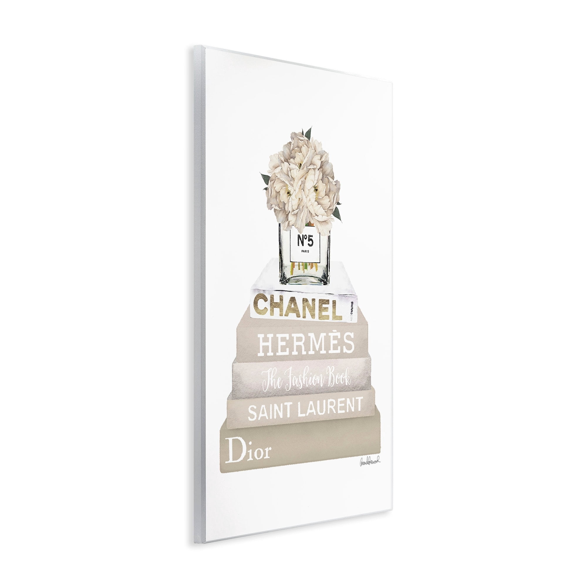 The Stupell Home Decor Collection High Fashion Bookstack with Tan Flowers Oversized Wall Plaque Art, 12.5 x 0.5 x 18.5