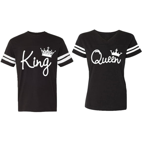 Fashion King Queen Matching Couple Cotton Jerseys (Men Black / Women Black) (Men S / Women S)