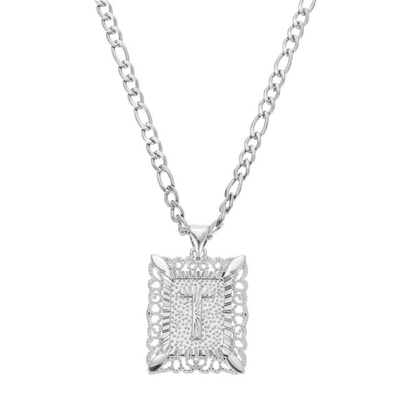 Uxcell 20" Initial Letter Pendant Necklace for Men Women, Capital Alphabet T, Silver