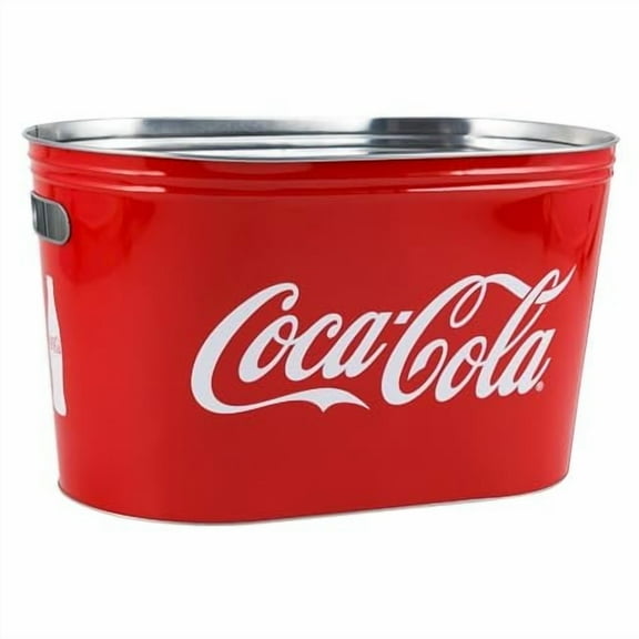 Coca-Cola Food Beer Soda Soft Drinks Party Bucket Container Large All Metal Canister W/Handle Holes Oval Tub 16x10x9.5