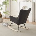 thumbnail image 4 of SYNGAR Modern Rocking Chair, Nursery Chair Teddy Fabric Upholstered Glider Rocker Comfy Accent Chair with High Backrest and Wood Curved Base for Living Room, Bedroom, Office, Dark Gray, 4 of 11