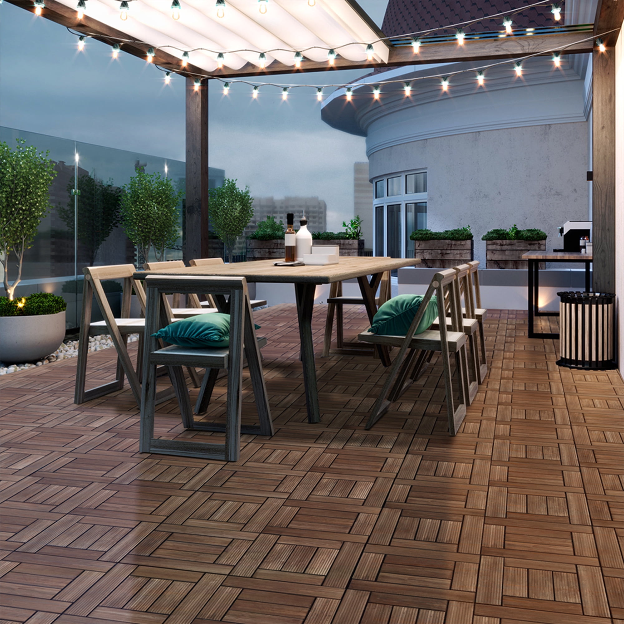 Alden Design 27pcs Indoor & Outdoor Wood Flooring Tiles for Patio Garden, 12" x 12", Brown