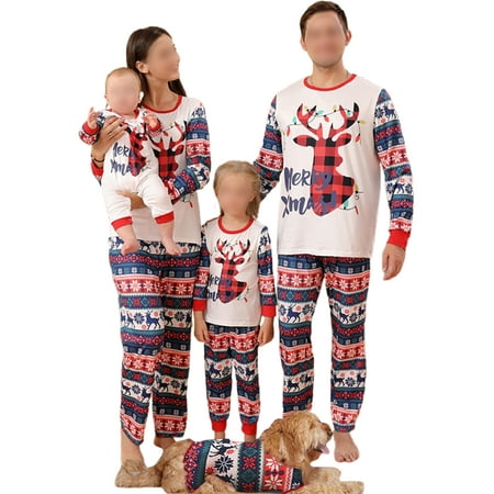 

Wrcnote Women Men Kids Tops And Pants Elastic Waist PJ Sets Xmas Pjs Christmas Crew Neck Matching Family Pajamas Set Long Sleeve Nightwear White Men L
