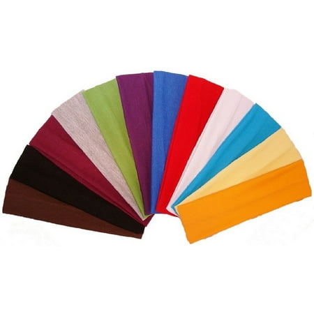 Kenz Laurenz 12 Cotton Headbands Soft Stretch Headband Sweat Absorbent Head Band Assorted