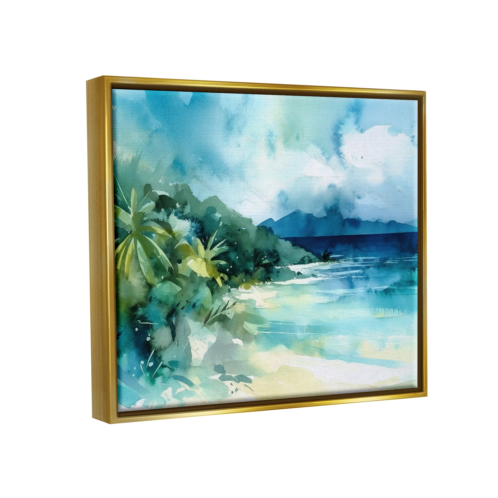 Stupell Industries Abstract Tropical Landscape Landscape Painting Gold Floater Framed Canvas Art Print Wall Art, 21 x 17