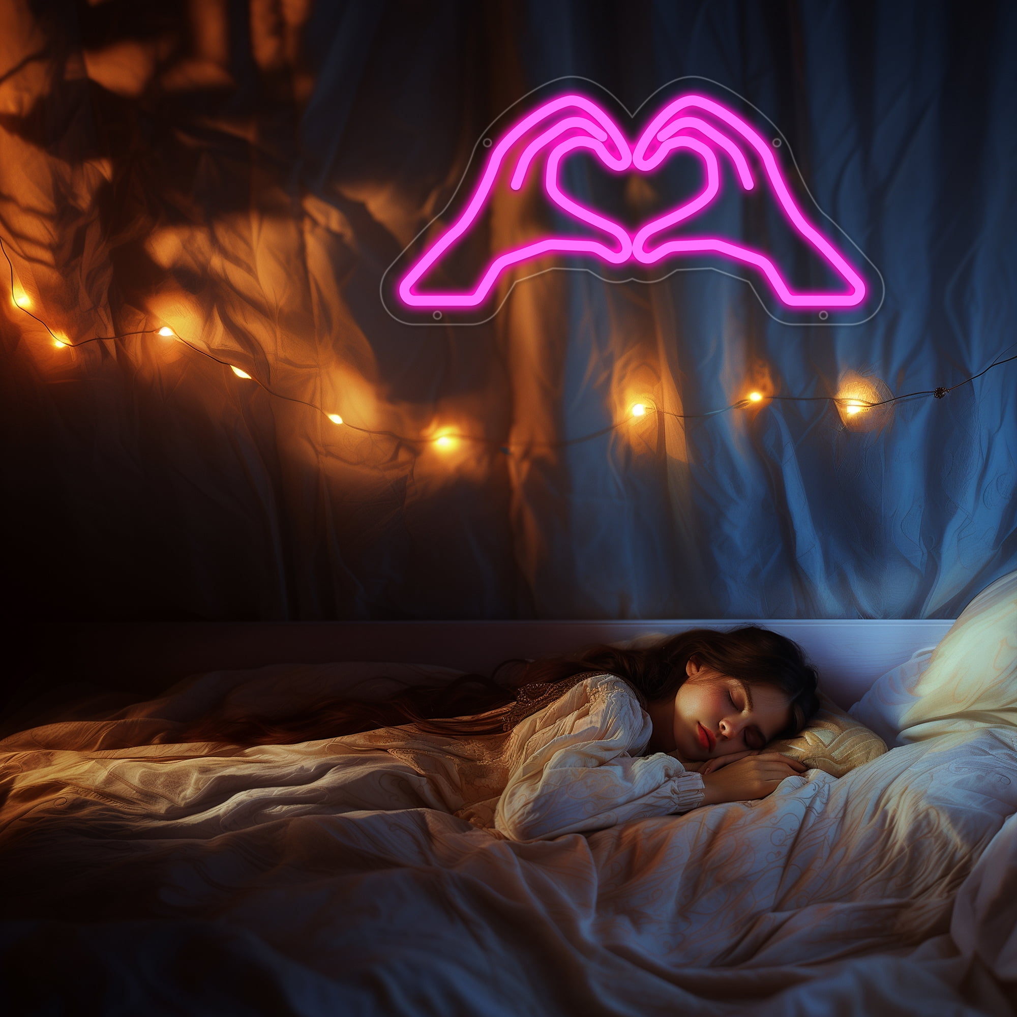 Heart Hands Neon Sign for Wall Decor, Pink Love Hand Neon Light with Dimmer and USB, Gift for Girls Led Light Up Sign for Bar, Hotel, Cafe, VIP Room, Home Decoration