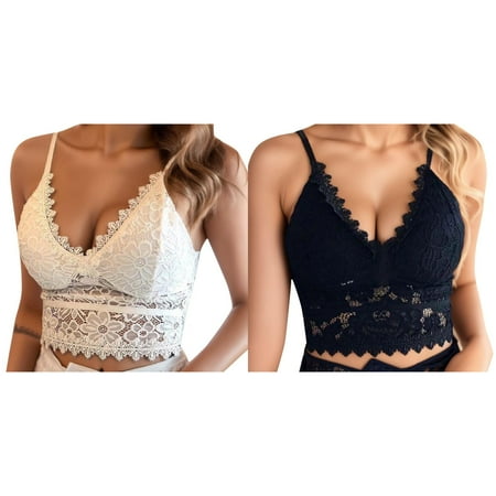 2-Pack Women Bra Crop Vest Lingerie V Neck Plus Size Wireless Underwear Camisole Corset Valentine Lingerie Women Sleepwear Garter High Heels Lingerie Romper plus Garters Belts Pajamas