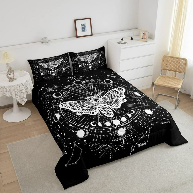 Gothic Decor Comforter Set Twin Size Boys Boho Moth Down Comforter