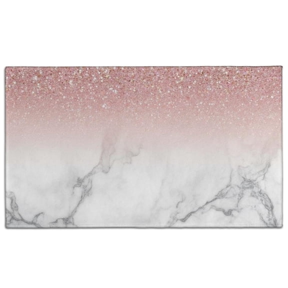Pink Glitter White Marble Pattern Door Rugs,Washable Non Slip Door Mats Indoor,Decorative Door Mats,Entry Mat Indoor for Entrance,Bedroom,Kitchen,Bathroom,17"x30"