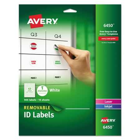 Avery Removable Multi-Use Labels, 1" dia, White, 945/Pack