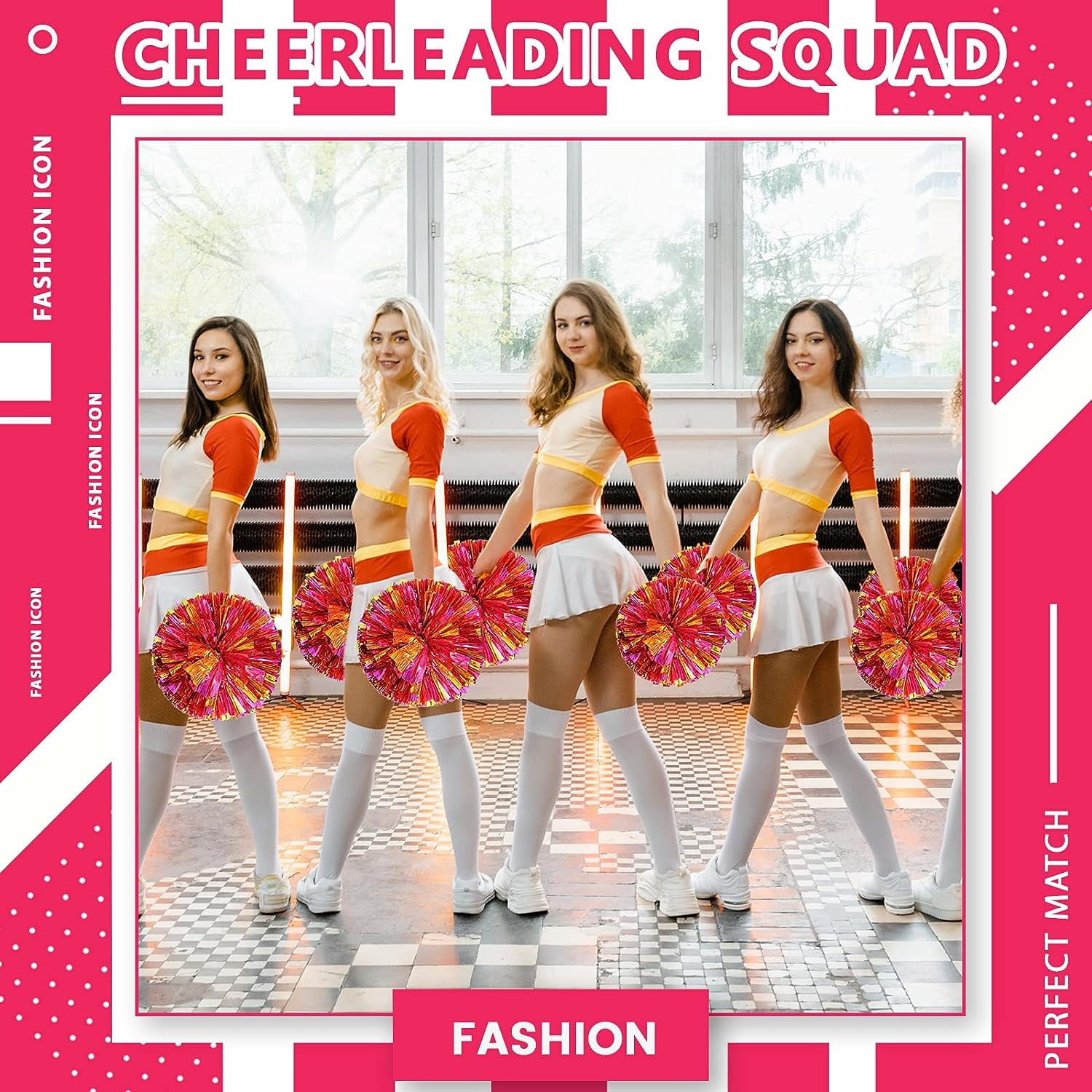 LINLIN 4 PCS Metallic Cheerleading Pom Pom for Team Spirit Sports Dance Cheering Kids Adults