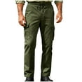 thumbnail image 3 of Xdegoge Mens Cargo Pants High Waist Straight Leg Trousers Plus Size Lightweight Casual Pant Workout Outdoor Lounge Drawstring Trouser with Multi Pockets, 3 of 9