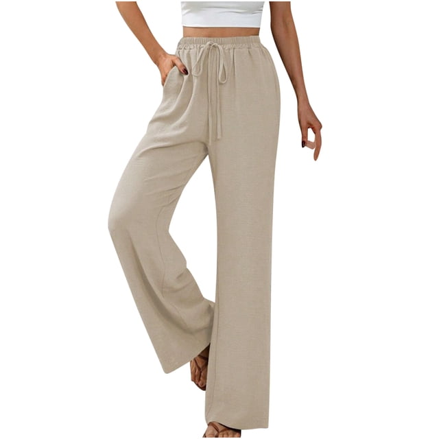 FAIWAD Womens Wide Leg Palazzo Pants Spring Summer High Elastic Waist Loose Casual Flowy Pants with Pockets