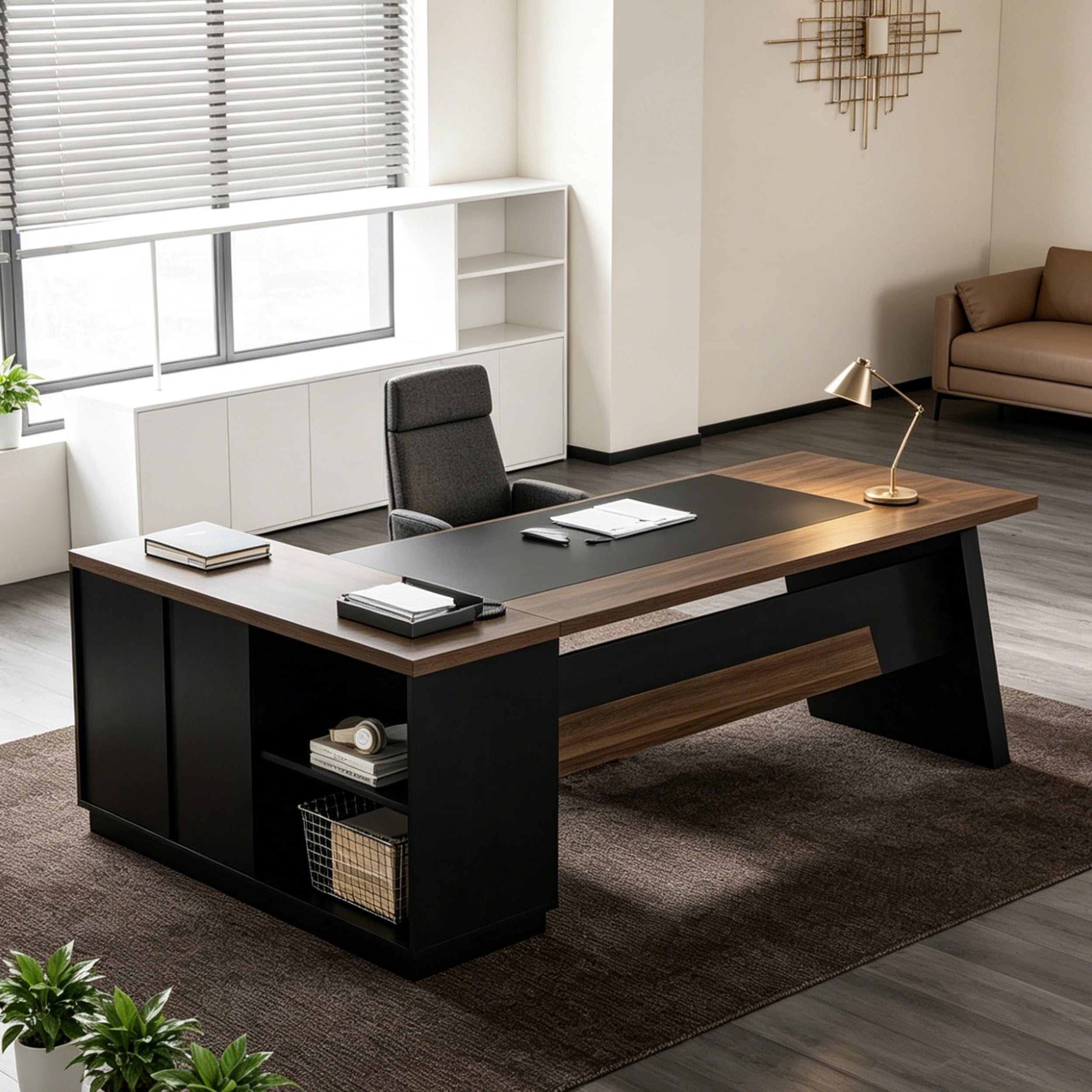 Fnova 78" L-Shaped Executive Desk with Drawers, Large Office Desk with Storage, Modern Business Desk for Home Office and Commercial Use