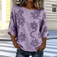 thumbnail image 2 of Womens Tank Tops 100% Cotton Fashion Casual Embroidery Round Neck 3/4 Sleeve Spring Blouse Tops, 2 of 6