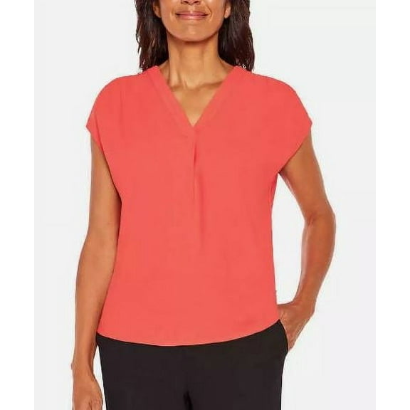 Banana Republic Ladies' Plus Size Short Sleeve V-Neck Blouse, Red 2X