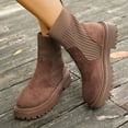 thumbnail image 2 of Rokment Platform Combat Boots for Women 2025 Fall Winter Fashion Suede Knit Patchwork Stretch Chunky Heel Mid Calf Short Dress Ankle Booties Brown Size 9, 2 of 6