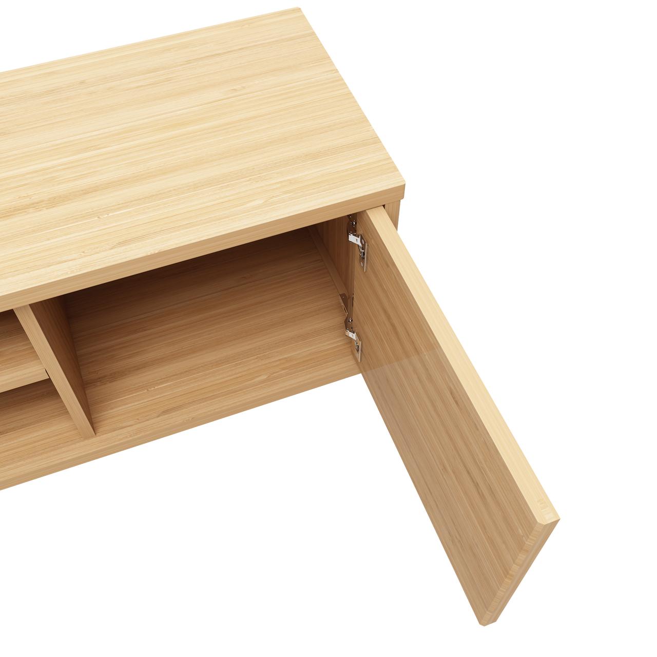 Bamboo TV Stand with Doors and Open Shelves, 63 Inch TV Cabinet for Living Room, Natural Entertainment Center Media Console with Magnetic Doors, 15.3" D Storage Furniture