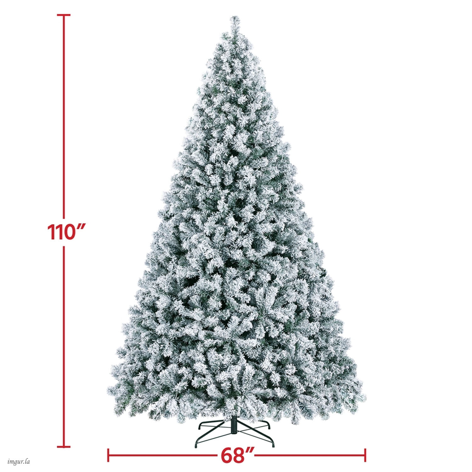 Alden Design 9FT Pre-lit Flocked Christmas Tree with Warm Lights,Hinged Christmas Tree with Foldable Stand,Green&White