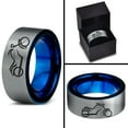 thumbnail image 4 of Tungsten Motorcycle Bike Motor Bicycle Band Ring 8mm Men Women Comfort Fit Blue Flat Cut Brushed Gray Polished, 4 of 4