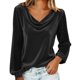thumbnail image 2 of Xuyuer Metallic Velvet Mesh Splicing Top - Women's Solid Color Elegant Long Sleeve Blouse for Evening Gala Events, Holiday Party Glamour & Luxurious Night Out Ensembles, 2 of 8