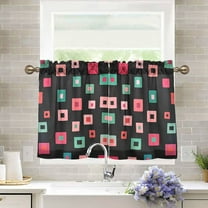 Yayeee Kitchen Curtains Tier Pair Light Filtering 27"x24" Rod Pocket Short Cafe Window Panel, Red Block Pattern