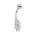 thumbnail image 2 of AVORA 10K White Gold Marquise-shaped Simulated Diamond CZ Flower Belly Button Ring Body Jewelry (14 Gauge), 2 of 5