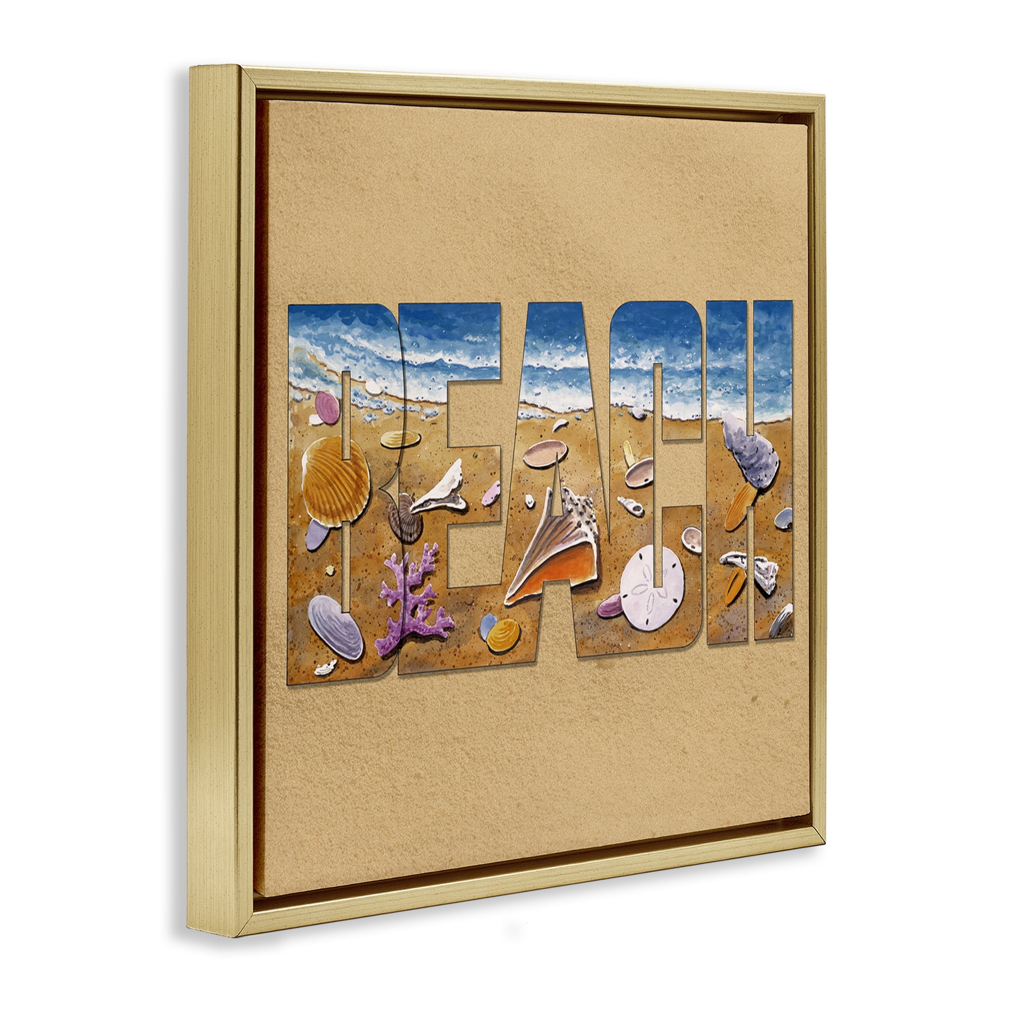 Stupell Industries Beach Letters Outline Nautical & Beach Painting Gold Floater Framed Canvas Art Print Wall Art, 25 x 25