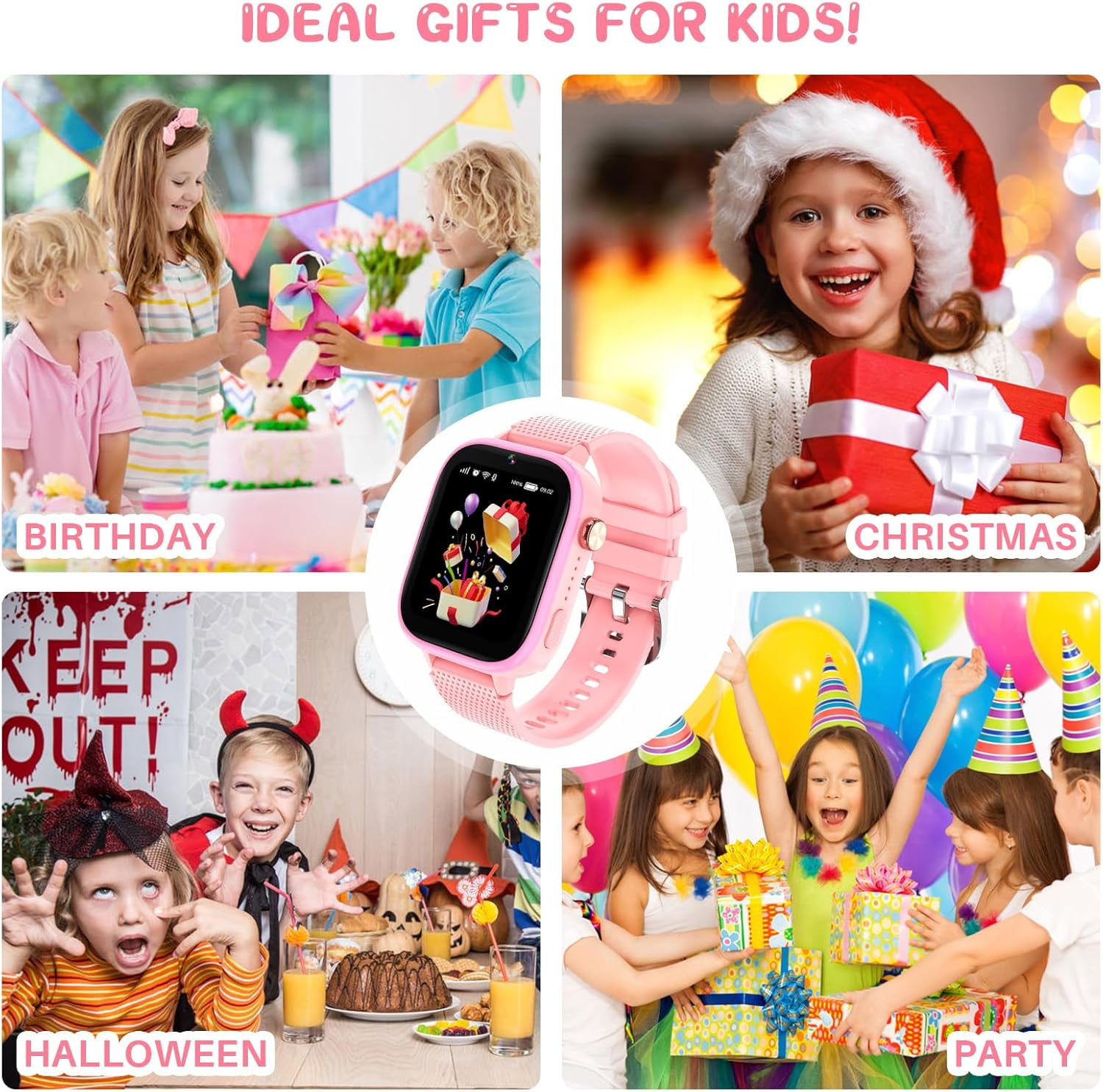 SHANNA 4G Kids Smart Watch GPS Tracker - Smartwatch with 2-Way Call Video Calling Voice Chat SOS Class Mode Pedometer Puzzle Games Wi-Fi Touch Screen Alarm Clock Smartwatches for Boys Girl, Pink