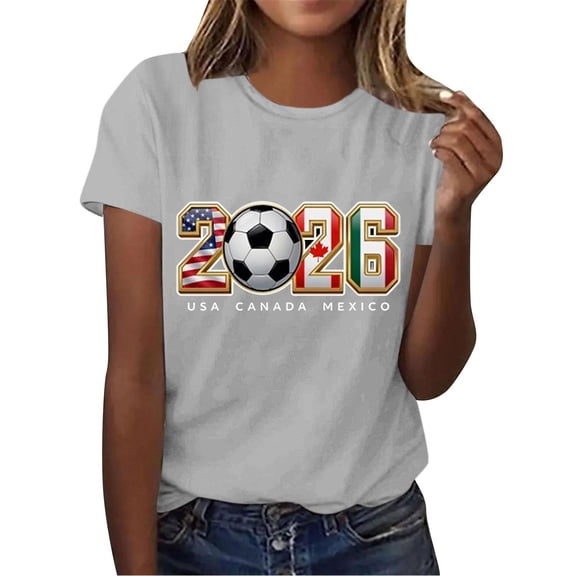 Women's 2026 USA Canada Mexico Soccer Graphic Tee Short Sleeve Crew Neck T-Shirt Sportswear Casual Fan Top For Match Day Celebrations