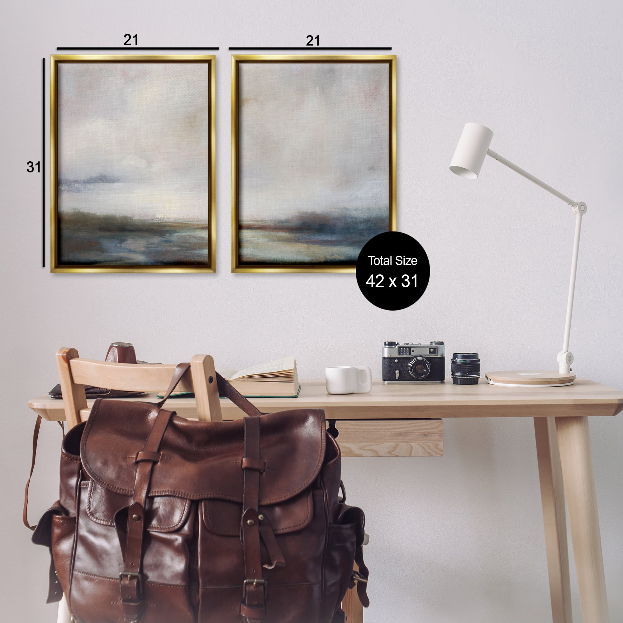 Stupell Industries Moody Clouds Landscape Landscape & Nature Painting Gold Floater Framed Canvas Art Print Wall Art, 21 x 31, Set of 2