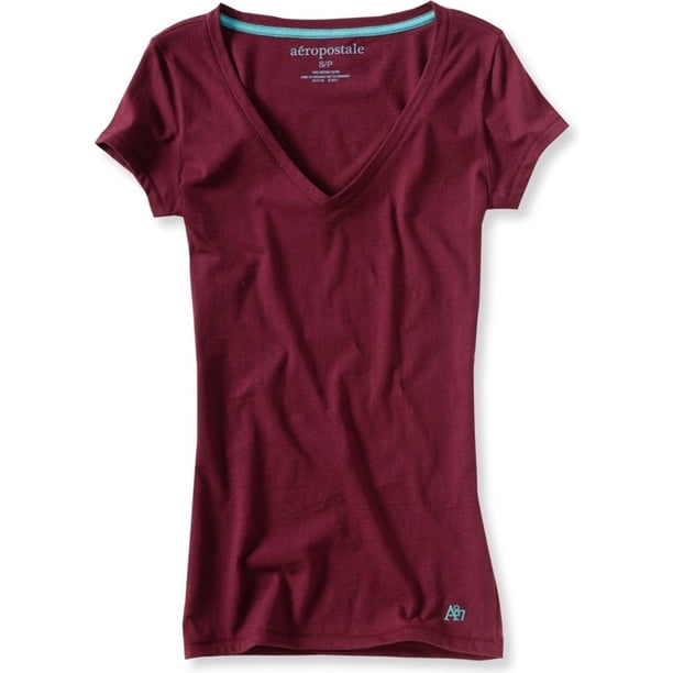 Aeropostale - Camiseta básica con cuello en V para mujer, color rojo, pequeño