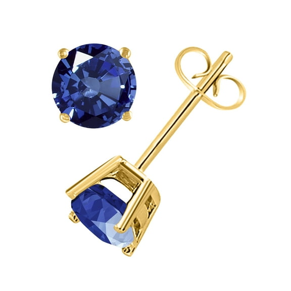 Mauli Jewels Ear Rings for Women 1.44 Carat 5MM Round Shape Sapphire Earrings Carat 14k Yellow Gold 4 Prong