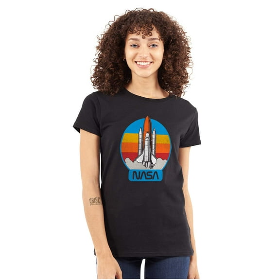 Retro NASA Worm Logo Rocket Launch Women's T Shirt Ladies Tee Brisco Brands S