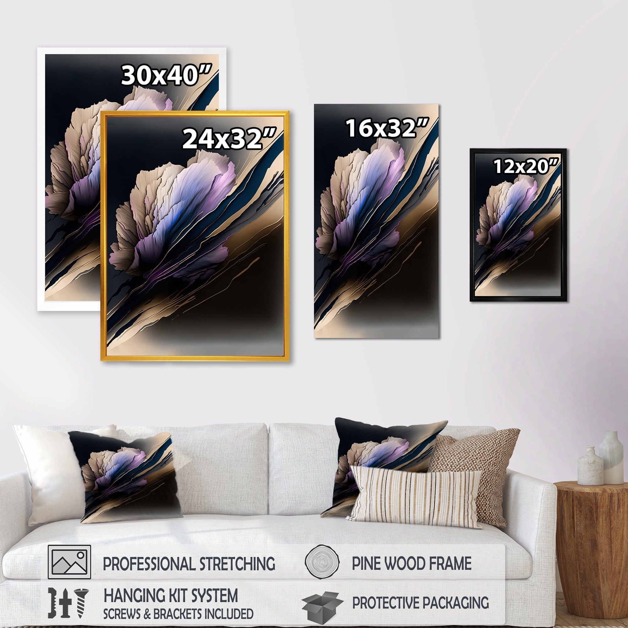 Designart Purple Peony Hyperrealistic Flowers V Canvas Wall Art